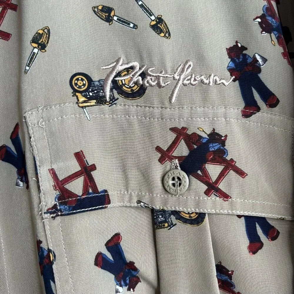 Vintage Phat Farm Shirt Mens XL Tan All Over Print Workwear Tools Streetwear 90s - Picture 3 of 11